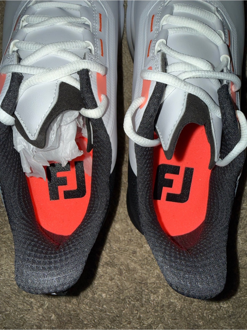 Brand new FootJoy Men's White Black Golf Shoes with Coral Accent - Picture 3 of 8